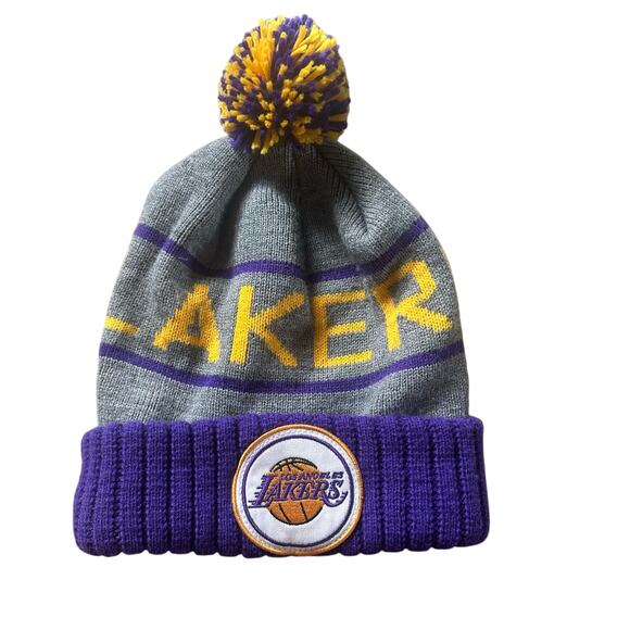 Mitchell & Ness Los Angeles Lakers Beanie Cuffed Beanie NBA Knit Hat Gray Purple - Picture 1 of 7